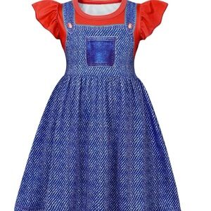 Super Mario Peaches Kids Denim Blue and Red Halloween Costume